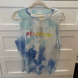 Peloton Tie-Dye Blue & Yellow Logo Muscle Tank